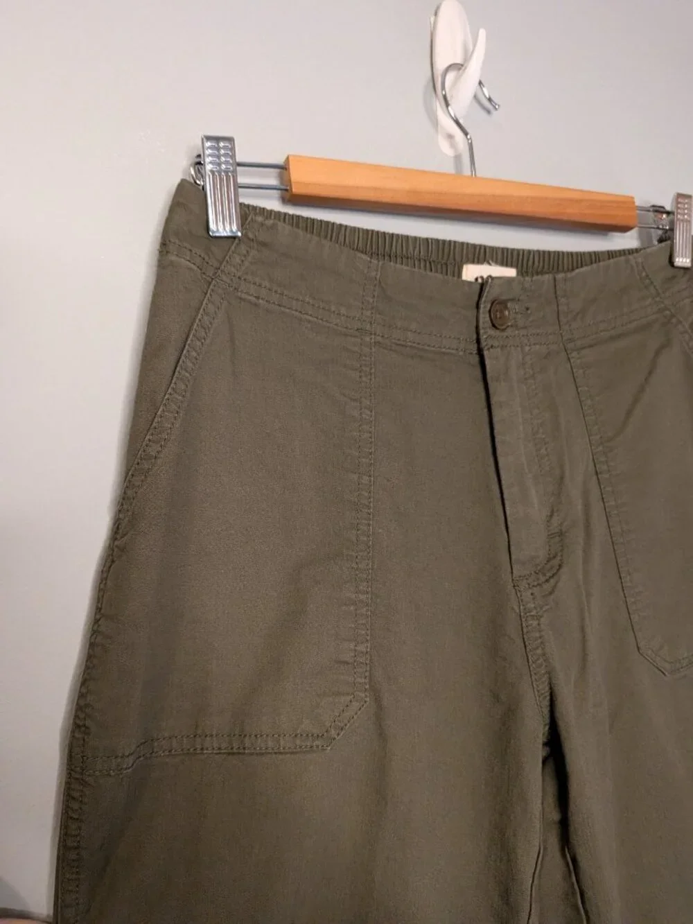 Pact Organic Cotton Pants Medium Green Tapered Leg Utility Zip Ankle